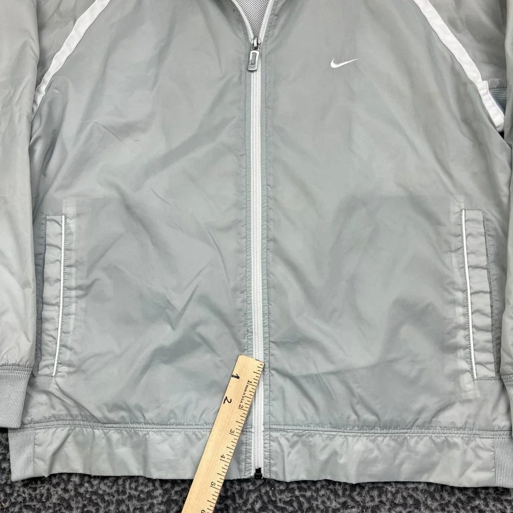 Nike Windbreaker Jacket Youth Medium Gray Full Zip Mesh Lined Long Sleeve M